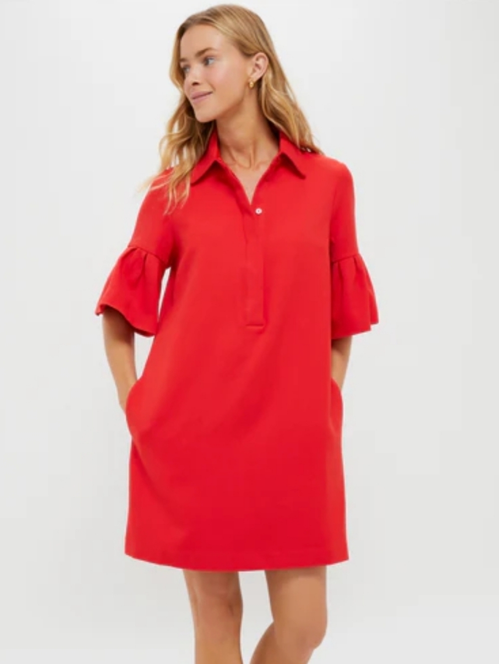 NWT Tuckernuck Red Crepe Massey Short Sleeve Shirt Dress Size Medium